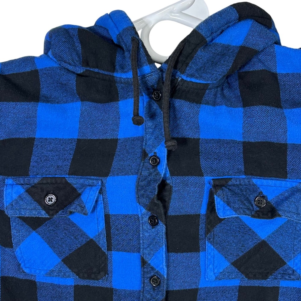 Adam Levine Blue Black Plaid Flannel Hooded Shirt Women's Size Medium